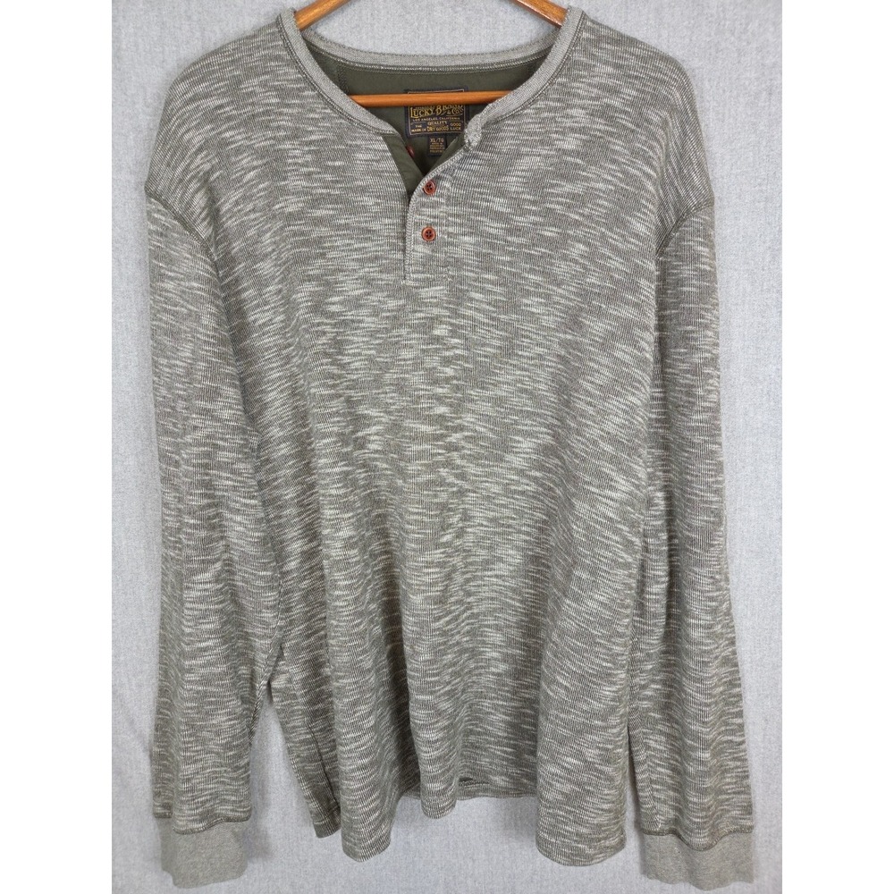 Lucky Brand Mens XL Heathered Green Cotton Henley PullOver‎ Long Sleeve Shirt